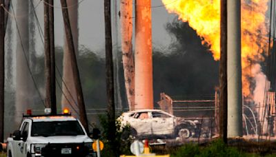 Hundreds of homes near Houston still under evacuation orders as pipeline fire burns for second day