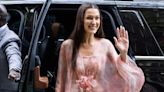 Bella Hadid Looks Ethereal in a Flowing Pink Watercolor Dress