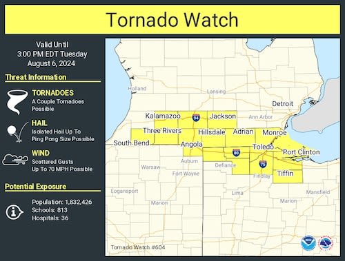 Tornado Watch issued for parts of Southern Michigan through this afternoon