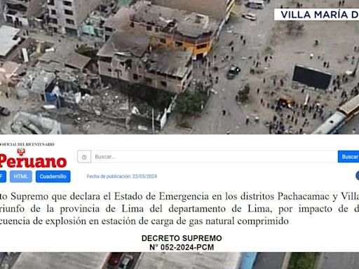 Publican decreto que declara el estado de emergencia en Pachacamac y Villa María del Triunfo tras explosión de gas