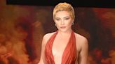 Florence Pugh’s Fiery Ball Gown Includes Hip-Grazing Cutouts and a Low-Cut Back