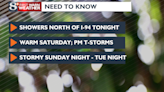 Some storms north of I-94 tonight; otherwise, even warmer on Saturday with some storms possible