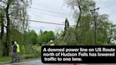 Power outages reported, with video on U.S. Route 4.