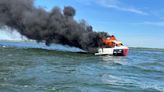 3 rescued after boat catches fire in Great South Bay south of Grand River
