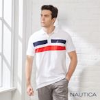 Nautica 男裝 拼接撞色純棉短袖POLO衫-白色