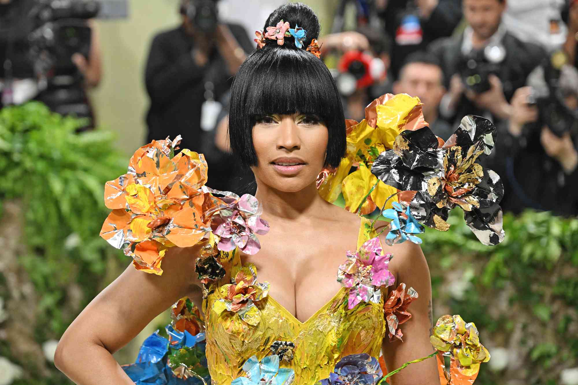 Nicki Minaj Brings on the Blooms — and Bold Poses! — in Flower-Covered Minidress at 2024 Met Gala