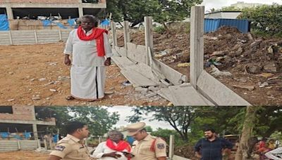 Unknown persons damage compound wall of Telangana folk artiste's plot