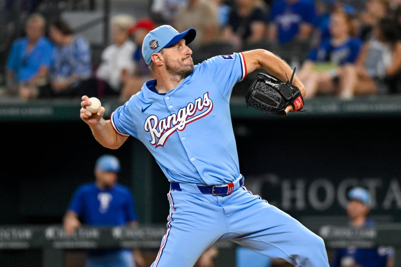 Max Scherzer throws 5 scoreless innings in 3-time Cy Young winner’s season debut for the Rangers