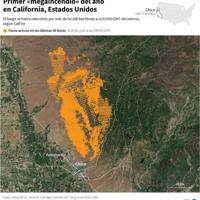 This map shows the location of active fires burning near Chico, California on July 26, 2024