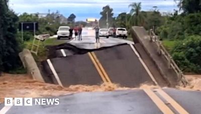 Brazil bridge buckles and plunges into river