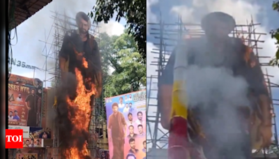 Fire breaks out on Jr NTR’s cutout during 'Devara' celebrations at Hyderabad theatre | - Times of India