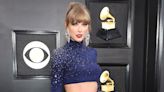 Taylor Swift Embraces All Her Eras in a Midnight Blue Crop Top and Red Lip at the 2023 Grammys