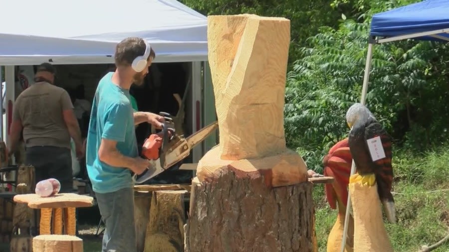 Natural artists breaking out the chainsaws at wood carving competition in Russellville