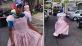 Trabajadores de limpieza usan vestidos rosas durante su jornada laboral; resultado se hace viral en TikTok