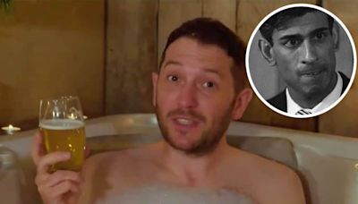 Jon Richardson mimicks Margot Robbie in a bath to explain Rishi Sunak’s hedge fund career