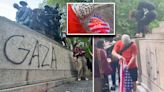 Anti-Israel protesters vandalize WWI memorial, burn American flag after cops block protesters from reaching star-studded Met Gala in NYC