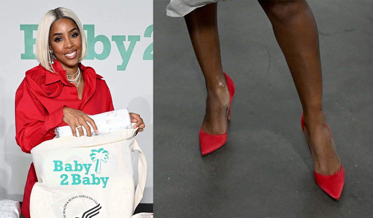 Kelly Rowland Dons Bold Red Suede Pumps While Providing Support at Baby2Baby Headquarters