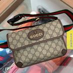 ☆最愛二手精品☆ GUCCI PVC 全新虎頭咖啡皮革拼綠紅綠磁釦式翻蓋胸口包腰包斜背包 493930 XF3190