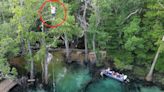 Heart-stopping moment man falls 60ft into creek