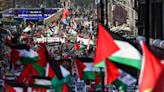 Pro-Palestine protester displaying swastika among arrests as tens of thousands march in London