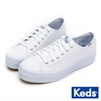 Keds TRIPLE KICK 學院風厚底帆布鞋-白