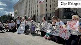 Russian women stage rare protest demanding return of their loved ones fighting in Ukraine