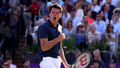 Raonic hits record 47 aces in opening win at Queen's Club