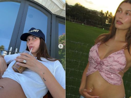 Hailey Bieber cradles her baby bump in new pictures after pregnancy announcement with Justin Bieber; Kylie Jenner reacts