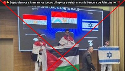 Foto de karatecas con la bandera palestina fue tomada en 2022 en Eslovenia, no en París-2024