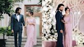 Aishwarya Arjun Dazzled In A Pink Falguni Shane Peacock Saree With Umapathy Ramaiah In A Tuxedo At Their...