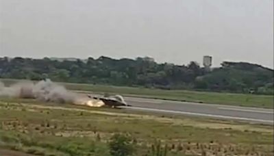 Moment Top Gun stunt goes wrong as fighter jet bounces along runway & explodes
