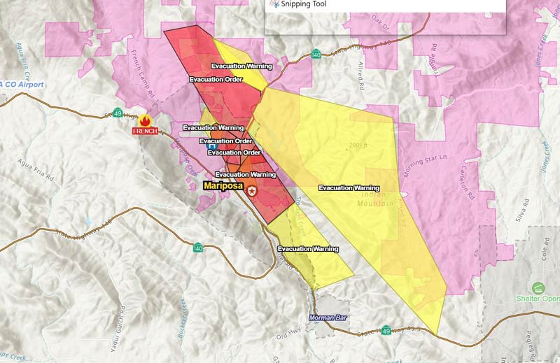 Mariposa County Sheriff's Office Reports the French Fire has Started in Mariposa County Near Grosjean and Alta Vista Road - Updates