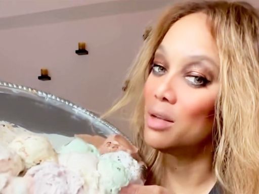 Tyra Banks Licks Melty Ice Cream Off a Silver Platter to Announce Her Smize & Dream Shop Is Expanding