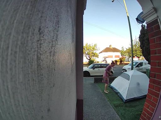 Moment mum confronts stranger who brazenly pitched tent in her garden