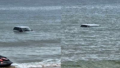 Range Rover becomes submerged after 'rolling' into North Sea | ITV News