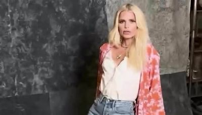 Jessica Simpson, 43, slips back into her Daisy Duke denim short shorts for her brand's collaboration with Walmart... after losing 100lbs