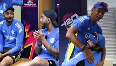 Rahul Dravid lifted by Ravindra Jadeja inside dressing room, Virat Kohli in disbelief, Axar Patel's eyes left wide open