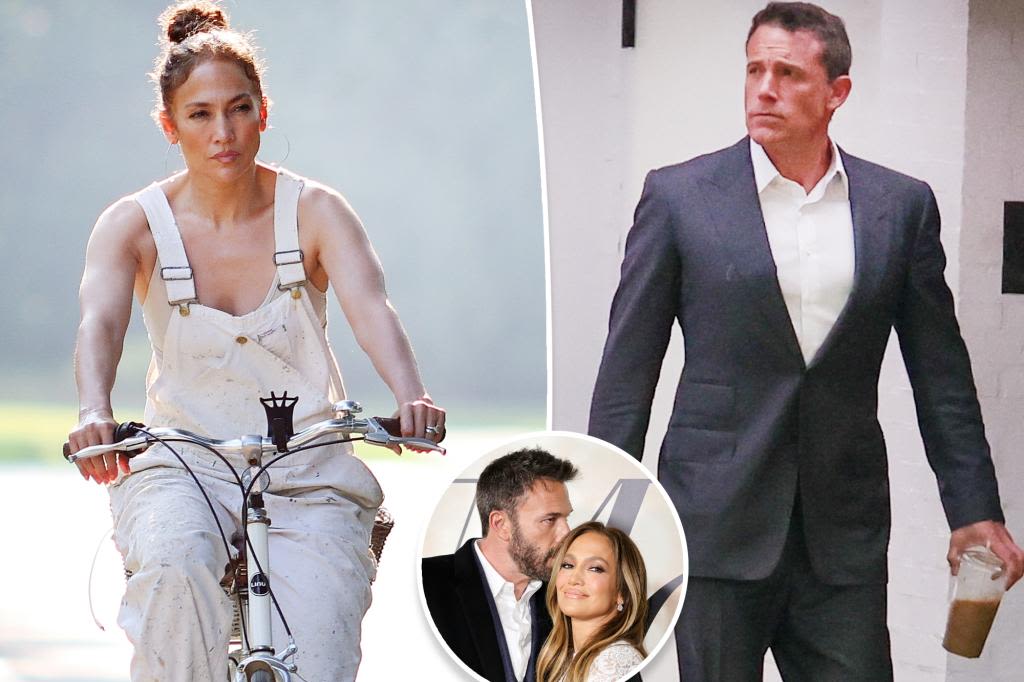 Jennifer Lopez wears wedding ring on Hamptons bike ride as she and Ben Affleck spend anniversary apart