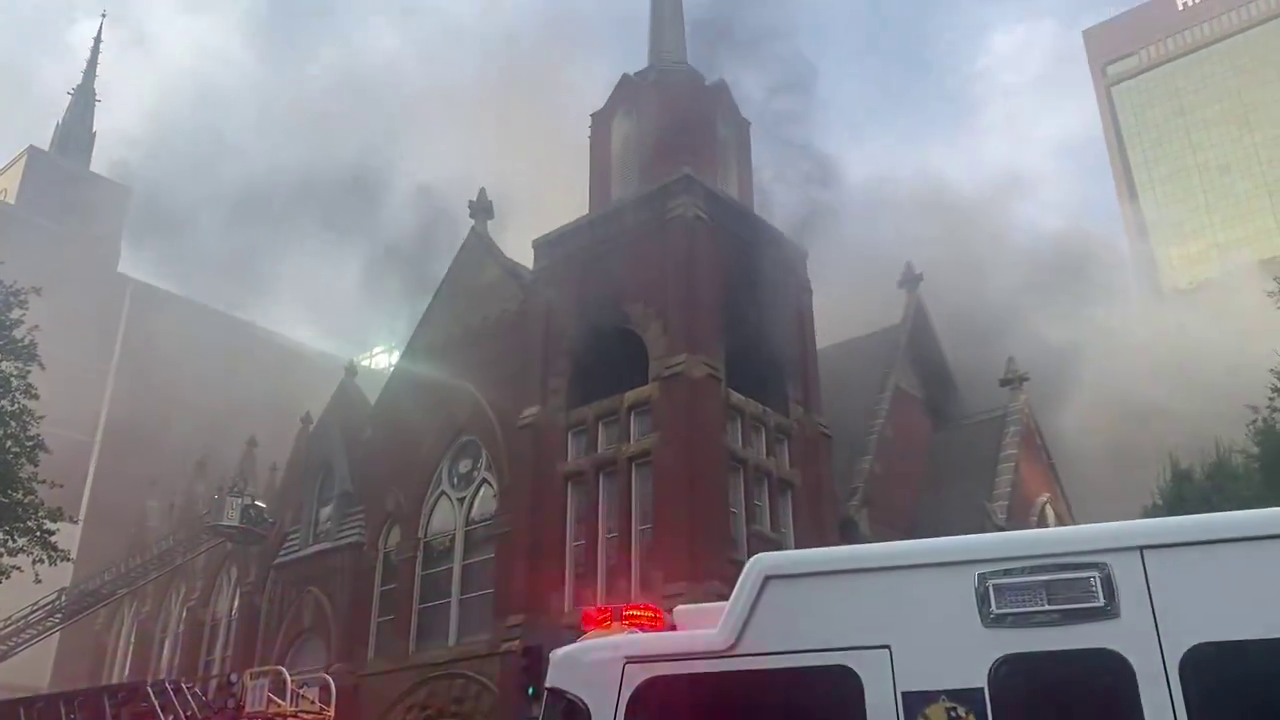 Downtown Dallas fire: First Baptist Dallas' historic sanctuary on fire