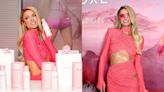 Paris Hilton Is ‘Sliving’ in Crystallized Pink Minidress and Catchphrase Clutch at Tan-Luxe Spray Tan Collaboration Launch Party