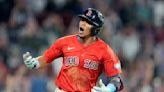 Boston's Ceddanne Rafaela tagged out for double play while talking to third base coach Kyle Hudson