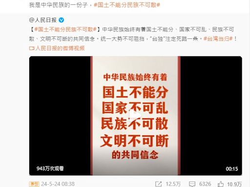王心凌轉發「國土不能分」！微博寫下：我是中華民族一份子