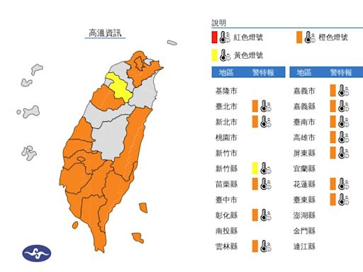 中央氣象署發布新北等10縣市高溫資訊 防36℃高溫