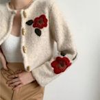 【2A Two】💐精美刺繡紅花朵⌒綠葉 羊毛針織外套『BB00421』短版針織外套