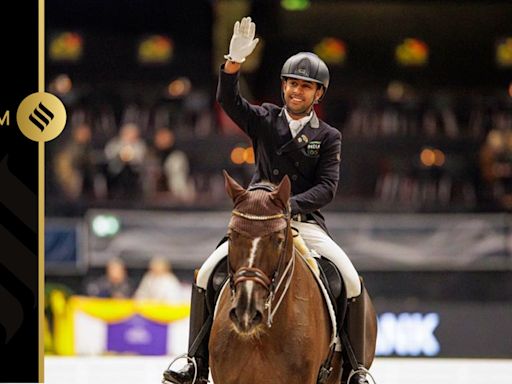 A German horse, his Indian rider and their slow trot before the big Games: Brav, Old Sir Caramello