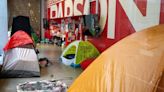 A view of the vacated encampment erected in support of Palestinians at the Parsons School of Design in New York City