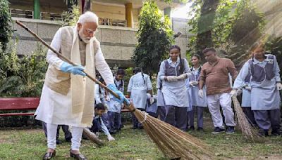 PM Modi to JP Nadda, broom becomes photo prop of choice on Swachh Bharat's tenth anniversary