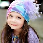 [全新美國購回] 美國Jamie Rae 100%純棉帽 手染漸層藍粉紫+粉紫羽毛 0-18M 部落客媽咪最喜歡的顏色