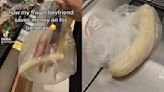 TikTok video of 'frugal' man peeling banana before buying sparks discussion