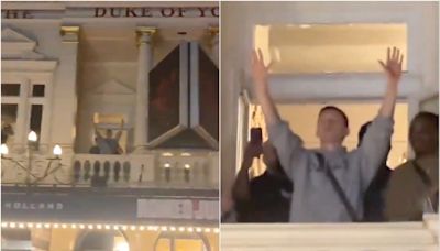 Tom Holland greets cheering crowds from theatre balcony after first Romeo & Juliet performance